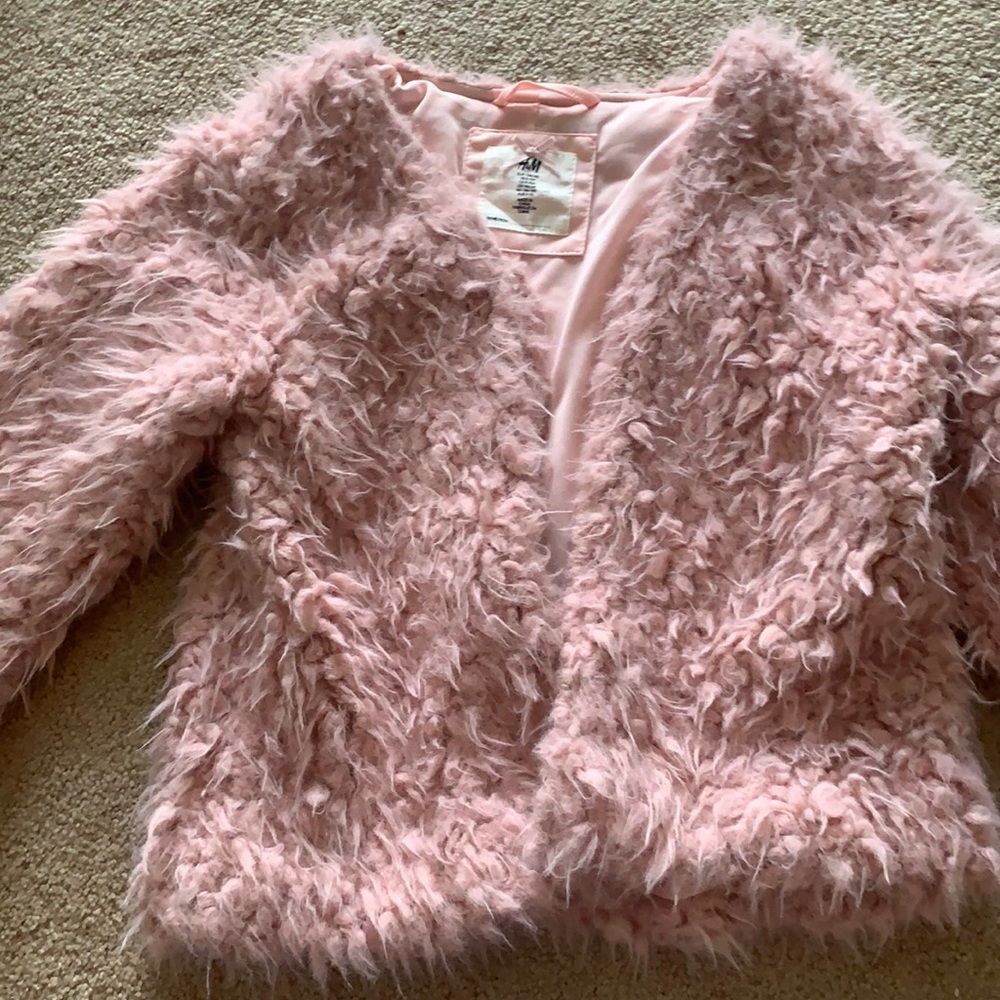 Girls pink faux  coat Size 8-10